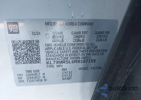 2024 Chevrolet Trailblazer Awd Lt z USA, uszkodzony, nr VIN KL79MRSL6RB167159